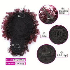 Kinky Curly Afro Puff Ponytail with Bangs Hair Extensions