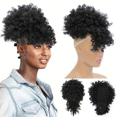 Kinky Curly Afro Puff Ponytail with Bangs Hair Extensions