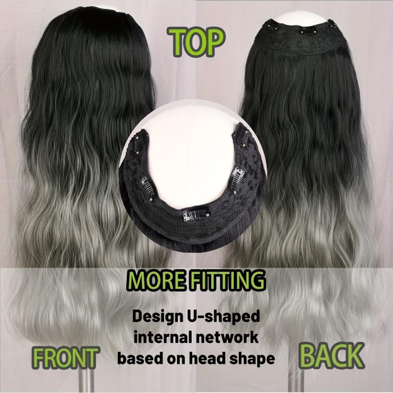 Long Curly Hair Extensions 5 Clips Synthetic Fiber 45 Hairpiece Blonde