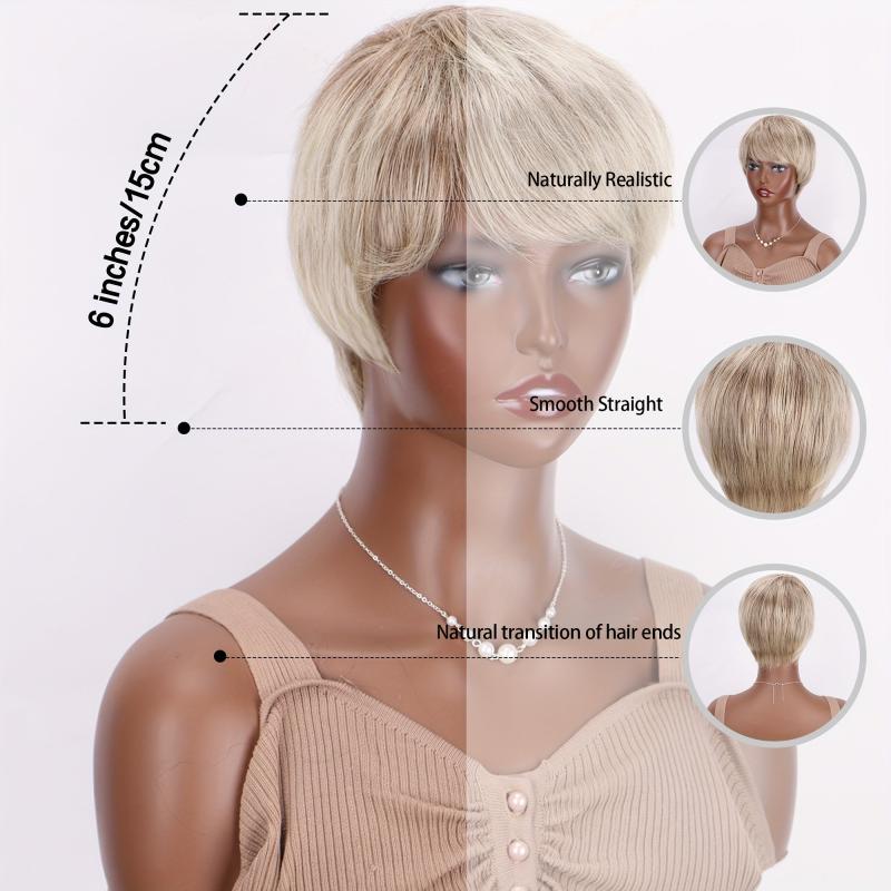 Short Straight Pixie Cut Wigs Grey Dark Root Wigs