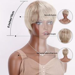 Short Straight Pixie Cut Wigs Grey Dark Root Wigs