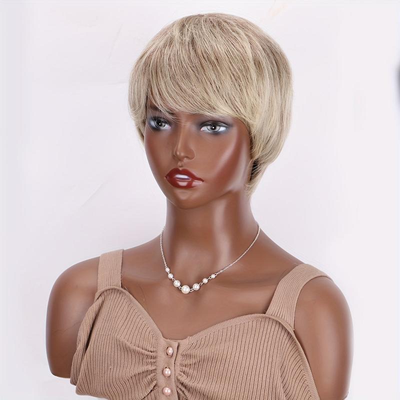 Short Straight Pixie Cut Wigs Grey Dark Root Wigs