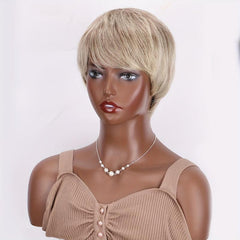 Short Straight Pixie Cut Wigs Grey Dark Root Wigs