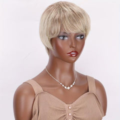 Short Straight Pixie Cut Wigs Grey Dark Root Wigs