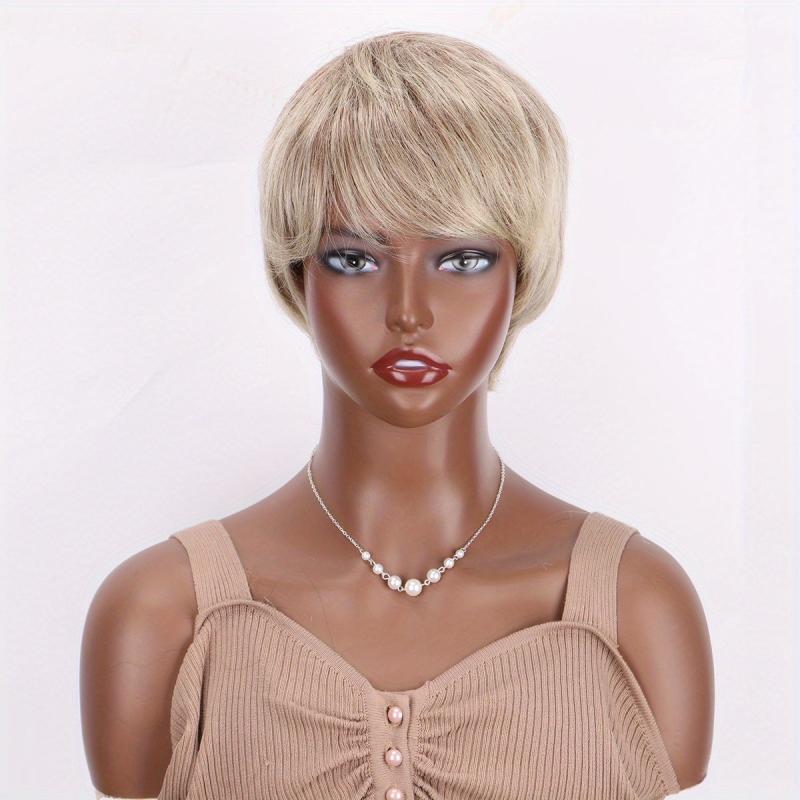 Short Straight Pixie Cut Wigs Grey Dark Root Wigs