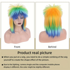 Rainbow Spiky Mullet Wig Cockscomb Wig Synthetic Wig With Bangs