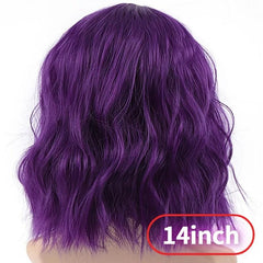 Short Wavy Wig With Bangs Synthetic Curly Shoulder Length Cosplay Hair for Women