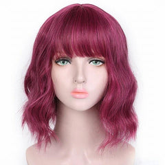 Short Wavy Wig With Bangs Synthetic Curly Shoulder Length Cosplay Hair for Women