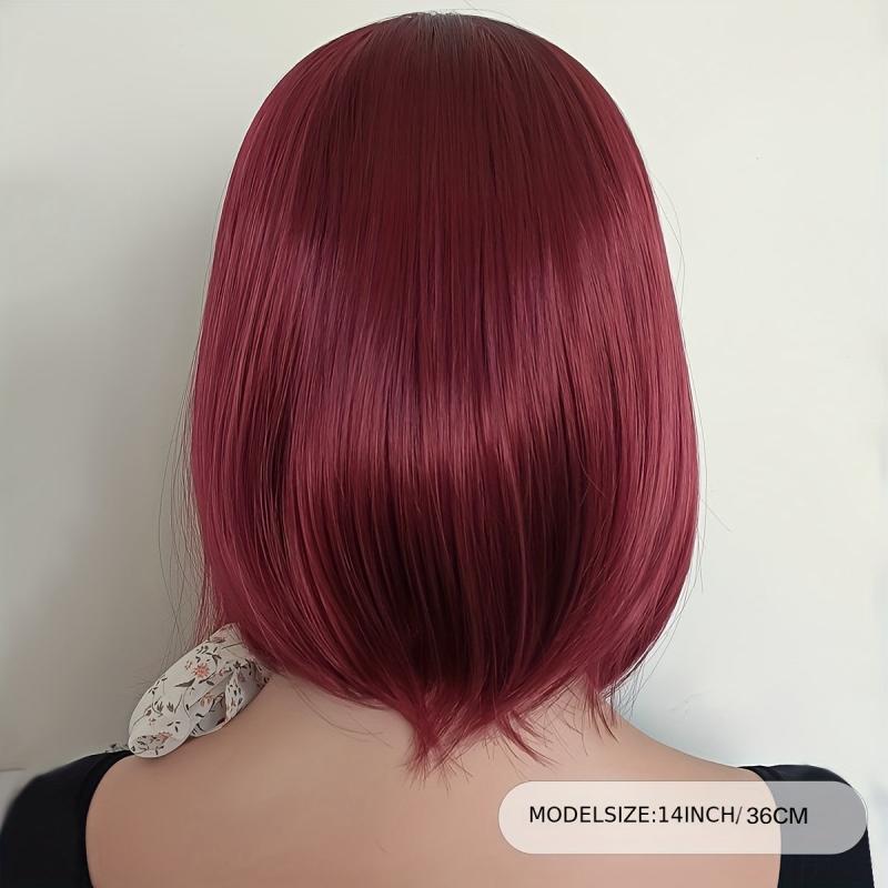 Natural Gradient Synthetic Wig Wine Red Short Straight Bob Head Wig