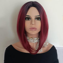 Natural Gradient Synthetic Wig Wine Red Short Straight Bob Head Wig