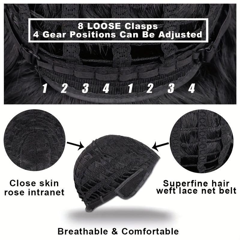 Women's Short Straight Haircut Synthetic Wig with Fluffy Side Bangs