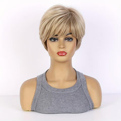 Women's Short Straight Haircut Synthetic Wig with Fluffy Side Bangs