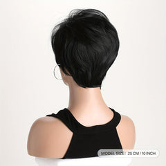 Women's Short Straight Haircut Synthetic Wig with Fluffy Side Bangs