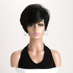 Women's Short Straight Haircut Synthetic Wig with Fluffy Side Bangs