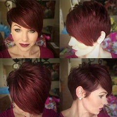 Short Pixie Cut Wig with Bangs 24cm Straight Synthetic Hair for Daily Party