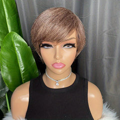 Short Pixie Cut Wig with Bangs 24cm Straight Synthetic Hair for Daily Party
