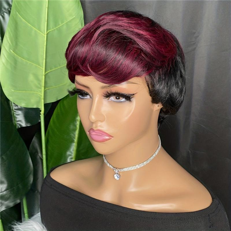 Burgundy Pixie Cut Bob Wig Short Hair No Lace Front Wigs