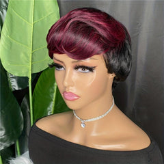 Burgundy Pixie Cut Bob Wig Short Hair No Lace Front Wigs