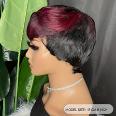 Burgundy Pixie Cut Bob Wig Short Hair No Lace Front Wigs