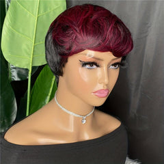 Burgundy Pixie Cut Bob Wig Short Hair No Lace Front Wigs