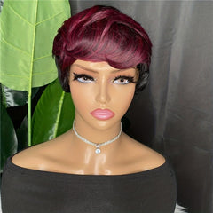 Burgundy Pixie Cut Bob Wig Short Hair No Lace Front Wigs