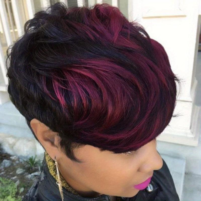 Burgundy Pixie Cut Bob Wig Short Hair No Lace Front Wigs