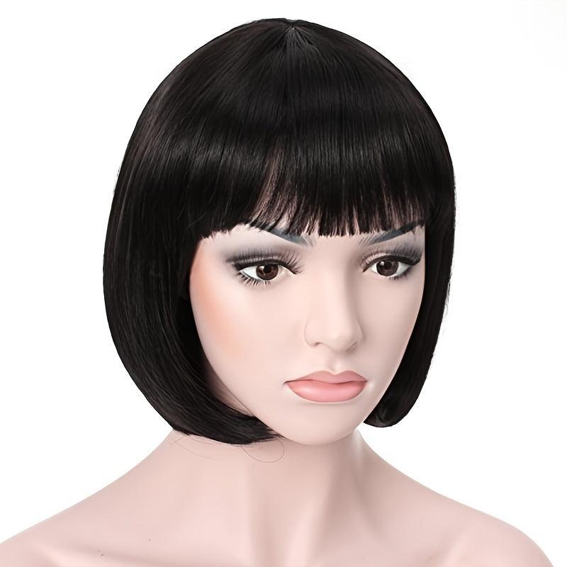 Short Straight Bob Wig With Bangs Synthetic Heat Resistant Hair Replacement Wigs