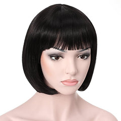 Short Straight Bob Wig With Bangs Synthetic Heat Resistant Hair Replacement Wigs