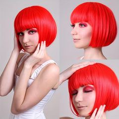 Short Straight Bob Wig With Bangs Synthetic Heat Resistant Hair Replacement Wigs