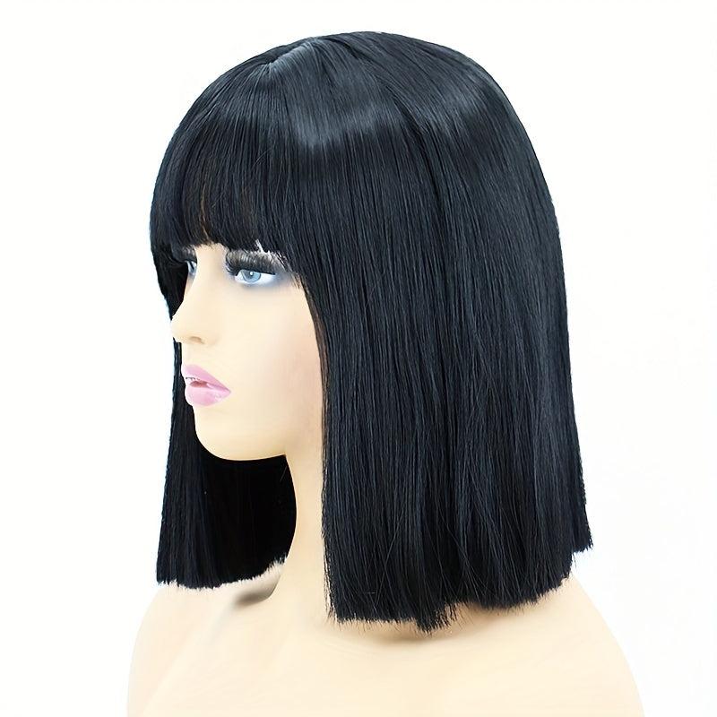 Short Bob Straight Hair Wig with Bangs for Women - Daily Party Halloween Use