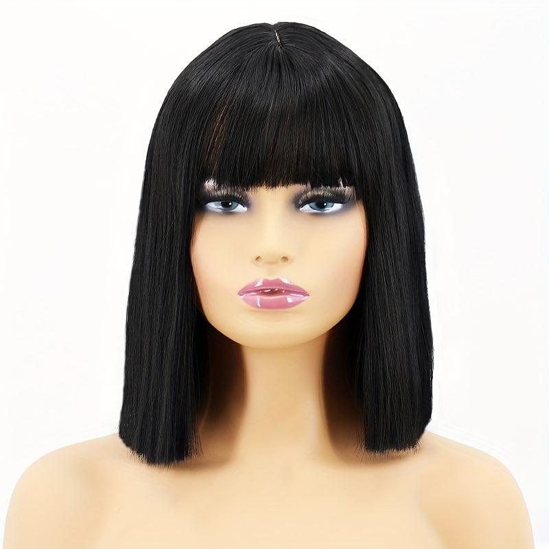 Short Bob Straight Hair Wig with Bangs for Women - Daily Party Halloween Use