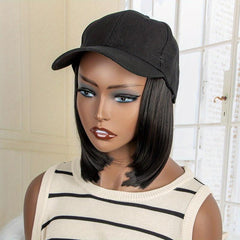 Adjustable Baseball Cap Wigs Synthetic Straight Hair Wigs for Women