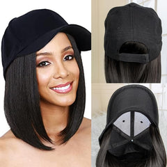 Adjustable Baseball Cap Wigs Synthetic Straight Hair Wigs for Women