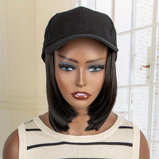 Adjustable Baseball Cap Wigs Synthetic Straight Hair Wigs for Women