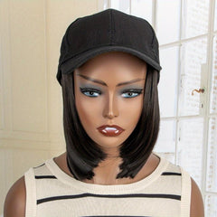 Adjustable Baseball Cap Wigs Synthetic Straight Hair Wigs for Women