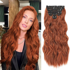 6pcs Long Wavy Hair Pieces Synthetic Clip In Extensions