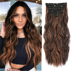 6pcs Long Wavy Hair Pieces Synthetic Clip In Extensions
