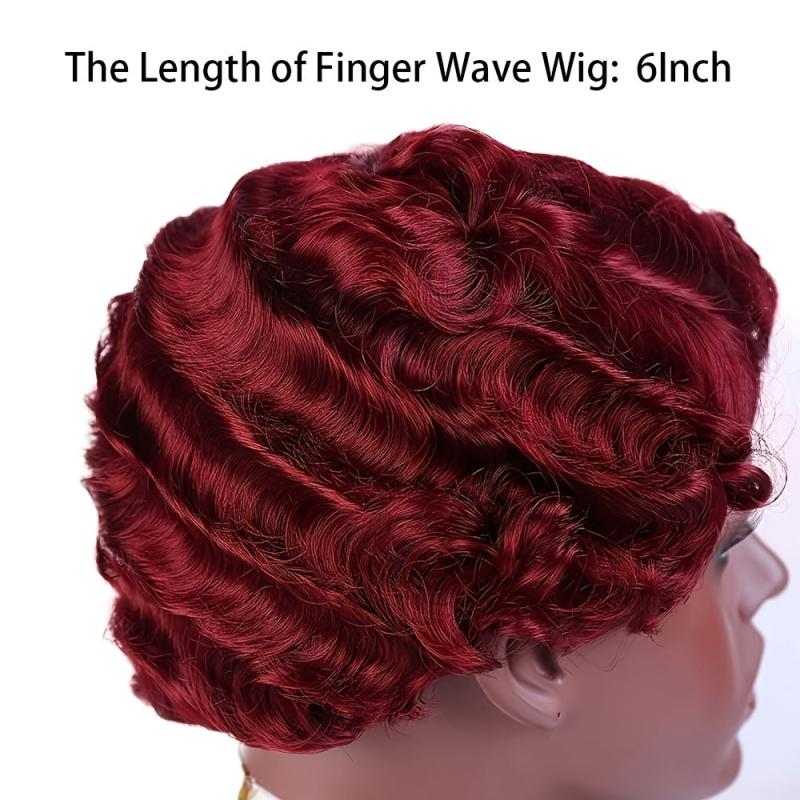 Vintage Curly Wig Short Finger Wave with Bangs