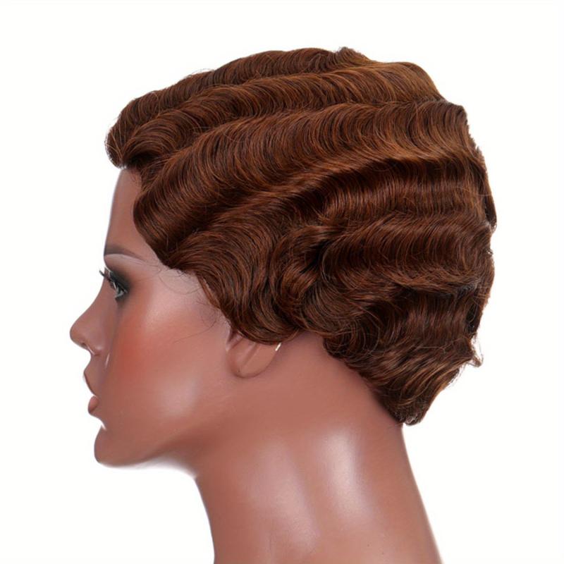 Vintage Curly Wig Short Finger Wave with Bangs