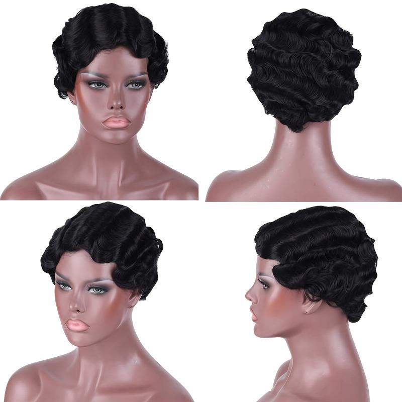 Vintage Curly Wig Short Finger Wave with Bangs