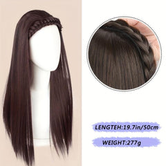 Long Straight Wig With Braided Headband Synthetic Wig