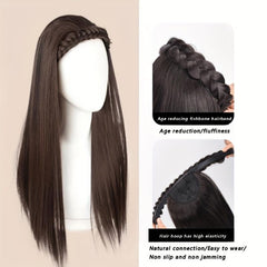 Long Straight Wig With Braided Headband Synthetic Wig