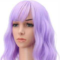 Shoulder Length Wave Bob Wig With Bangs Synthetic Cosplay Costume Wig
