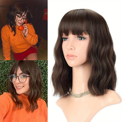Shoulder Length Wave Bob Wig With Bangs Synthetic Cosplay Costume Wig