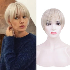 Creamy Blonde Pixie Wig Natural Synthetic Hair with Fringe