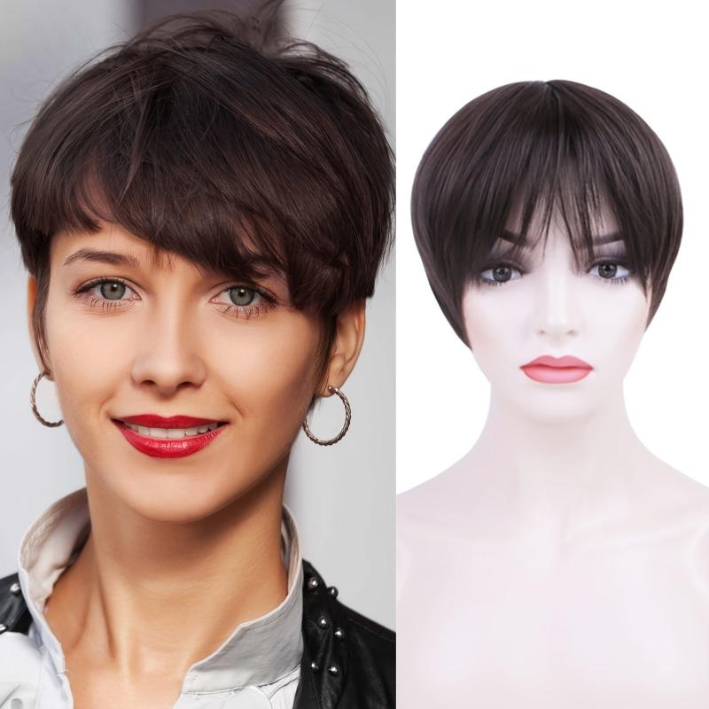 Creamy Blonde Pixie Wig Natural Synthetic Hair with Fringe