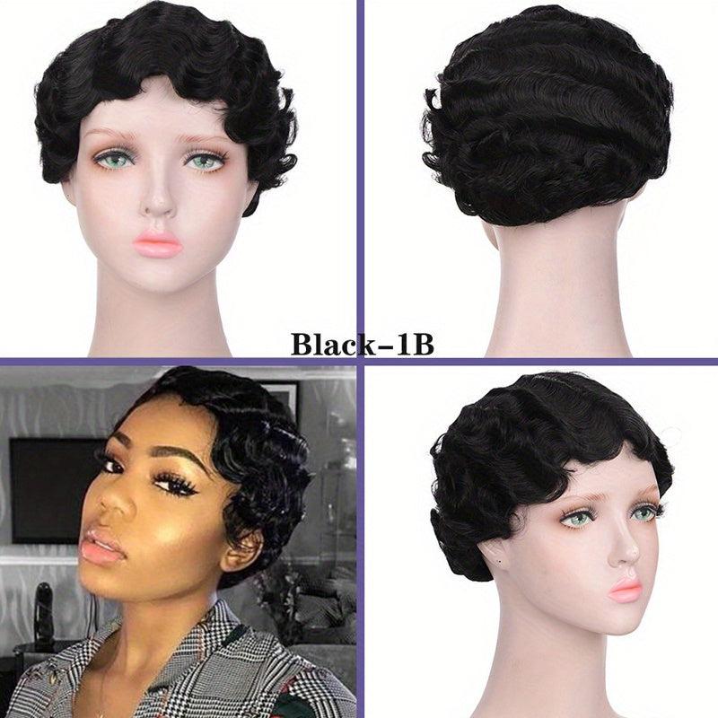 Short Synthetic Finger Wave Hair Wig for Women