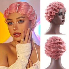 Short Synthetic Finger Wave Hair Wig for Women