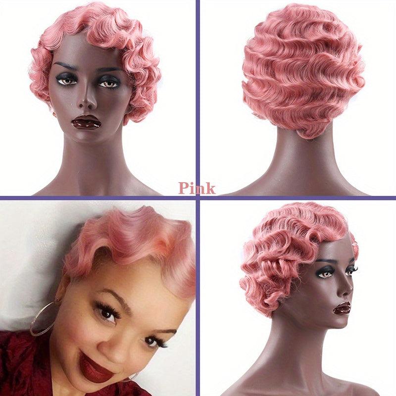 Short Synthetic Finger Wave Hair Wig for Women