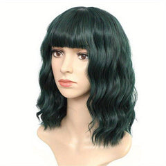 Short Curly Wig With Bangs Water Wave Full Head Set Wig
